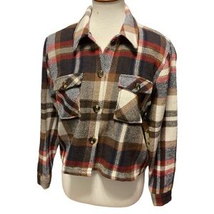 C by one Cropped Plaid Shacket Top Size Large